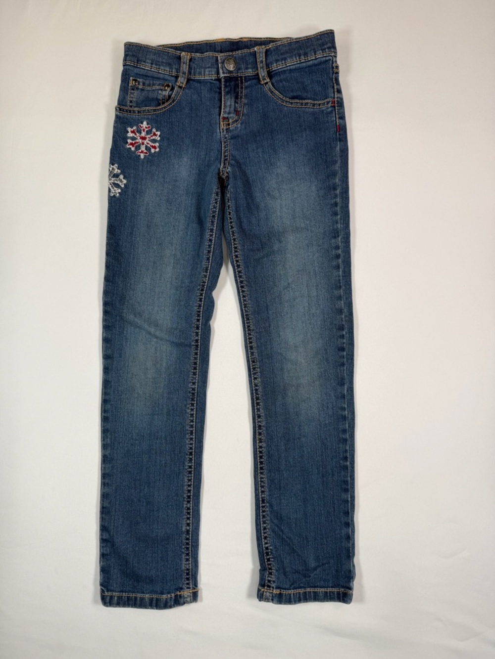 GYMBOREE Penguin Chalet Line Snowflake Design Embroidered  Skinny Jeans Winter 7
